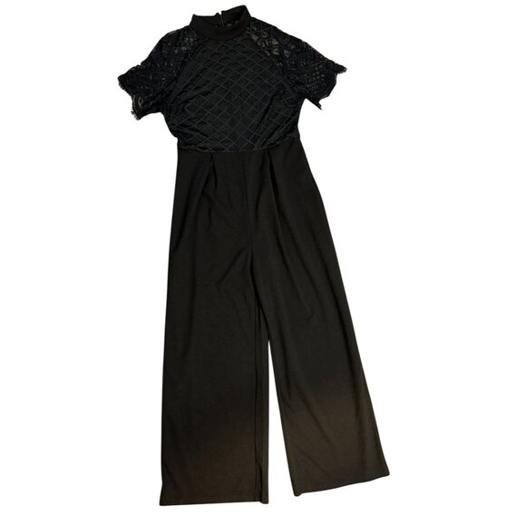 Womens Lattice Lace Wide Leg Jumpsuit Size M Black Money Mob Wife - Picture 9 of 15